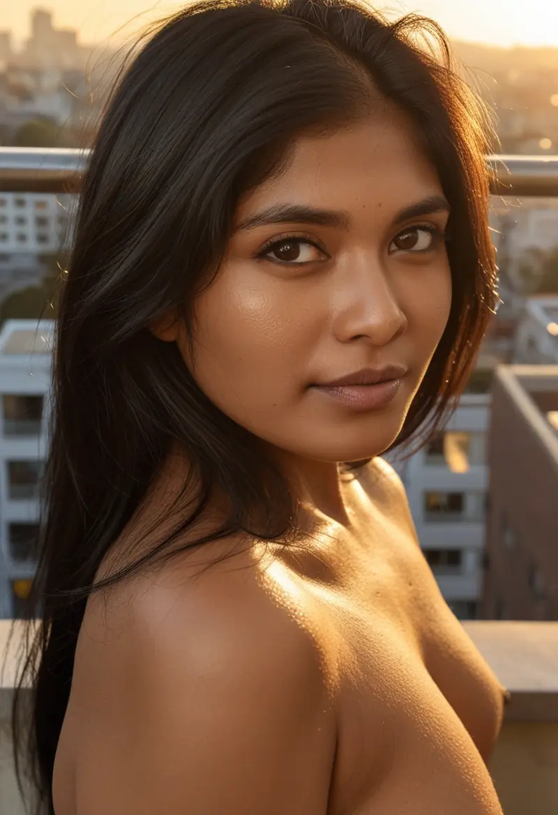 Seema Pune strips bare on her open balcony at dusk